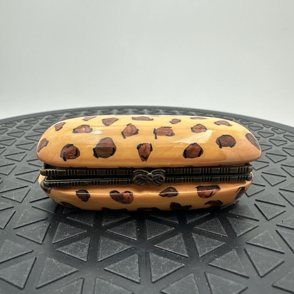 Vintage Ceramic Trinket Pill Box Leopard Print Glasses Case With Glasses